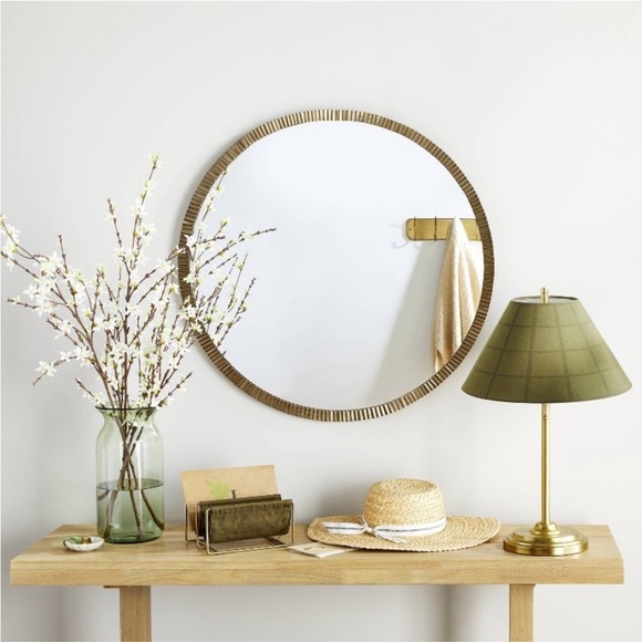 30" Pleated Brass Round Wall Mirror Antique Finish - Hearth & Hand™ Magnolia - Picture 2 of 5